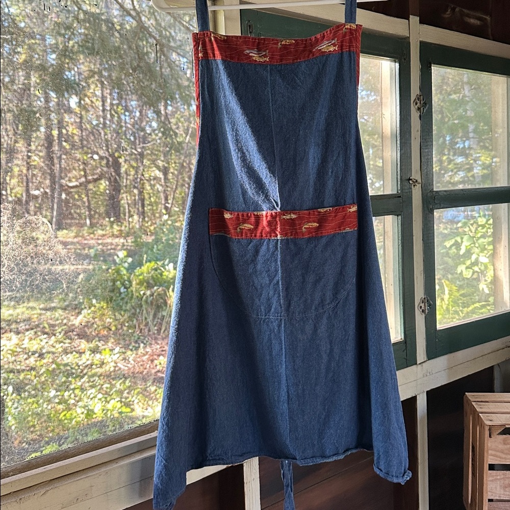 Blue Denim Fish Apron with Pockets OSFM